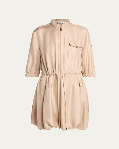 Moncler Silk Twill Mini Shirtdress In Brown