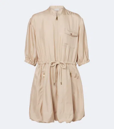 Moncler Silk Zip-up Minidress In Sand