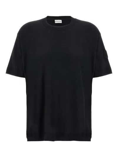 Moncler Silk-cotton Knit Sweater In Black