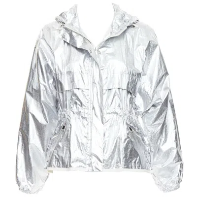 Pre-owned Moncler Silver Coated Cotton Ruched Waist Hooded Windbreaker Sz2