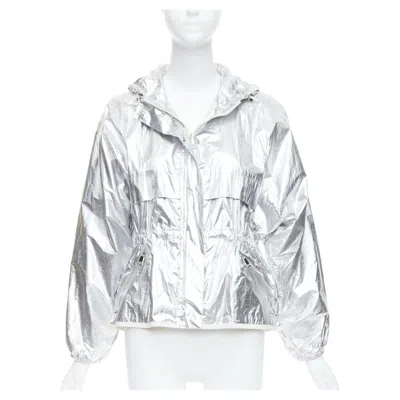 Pre-owned Moncler Silver Coated Cotton Ruched Waist Hooded Windbreaker Sz2