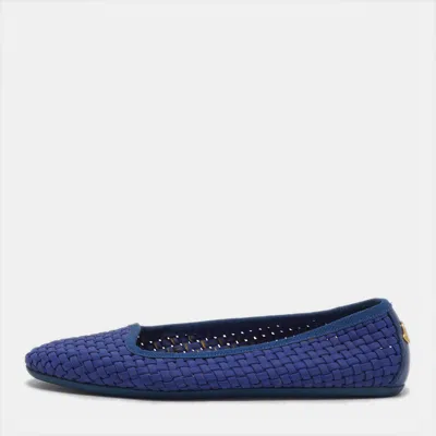 Pre-owned Moncler Size 37 Blue Woven Fabric Ballet Flats