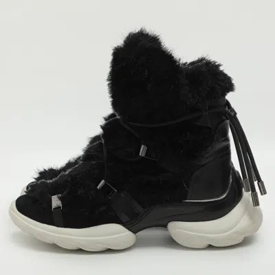 Pre-owned Moncler Size 38 Black Fur And Leather Ankle Length Boots