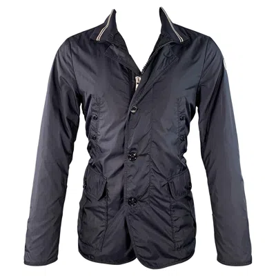 Pre-owned Moncler Size M Navy Nylon Zip Buttons Windbreaker Jacket In Blue