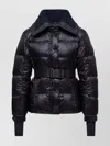 Moncler Puffer Jacket With Belted Waist And High Collar In Black