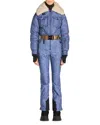Moncler Shearling-trimmed Down Ski Suit In Blue