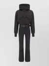 Moncler Ski Suit With Belted Waist And Hood In Black