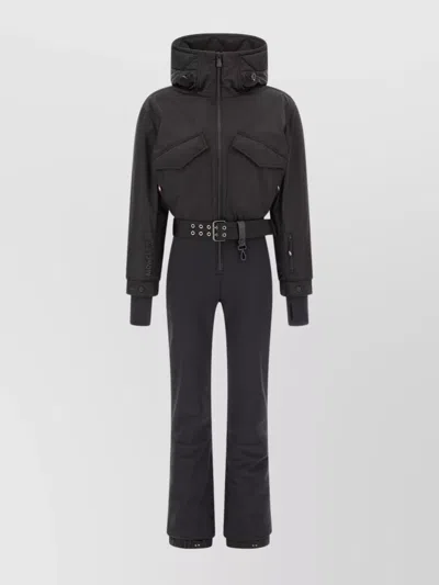 MONCLER SKI SUIT WITH BELTED WAIST AND HOOD