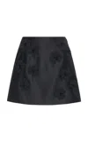 Moncler Satin Flower Embroidered Mini Skirt In Black