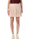 Moncler Checked Pleated Mid Rise Cotton Polyester Skirt In Neutral
