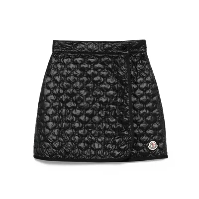 Moncler Quilted Black Skirt With Glossy Finish And Wrap Style