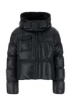 Moncler Erea Square-quilted Hooded Short Down Jacket In Blue