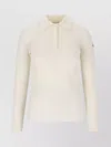 Moncler Sleeved Polo Collar Ribbed Texture Top In Neutral