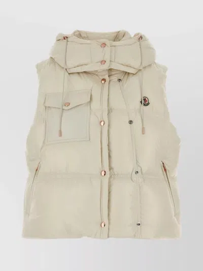 Moncler Sleeveless Down Jacket With Hood And Pockets In Neutral
