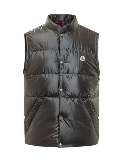Moncler Sleeveless Mini Padded Vest With Button Details In Black