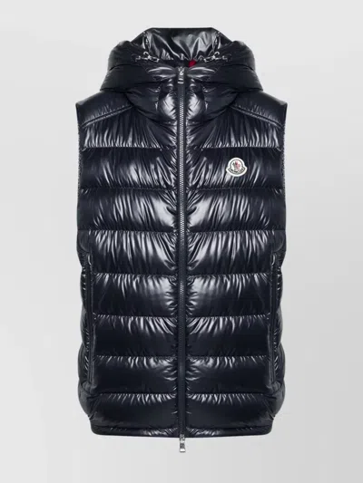 Moncler Sleeveless Padded Down Gilet With High-shine Finish In Blue