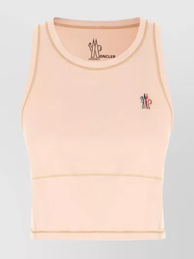 Moncler Sleeveless Round Neck Top With Contrast Stitching In Pink