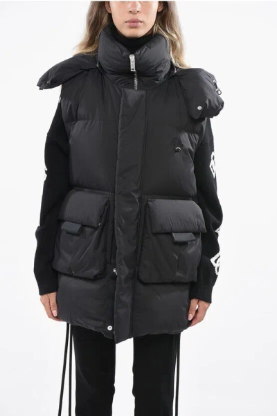 Moncler Sleeveless Sabela Down Jacket With Ton On Ton Monogram In Black