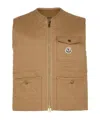 Moncler Camel Linen Padded Sleeveless Jacket In Neutral