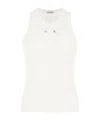 Moncler Cotton Top With Embellished Detail And Ribbed Texture In White