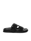 Moncler Leather And Fabric Flat Sole Sandals In Black