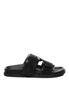 Moncler Mon Summer Leather Sandals With Nylon Details In Black