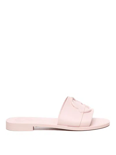 Moncler Slide Mon With Logo In Pink