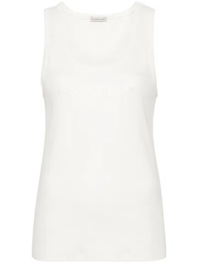 Moncler Slim Fit Logo Top For Women In White