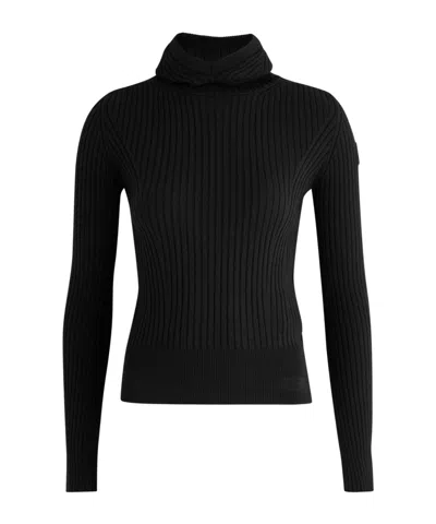 Moncler Slim-fit Knitted Hoodie In Black