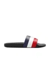 Moncler Basile Blue Slides With Tricolour Toe Strap In Rubber Man In Black