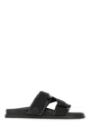 Moncler Leather And Fabric Flat Sole Sandals In Black