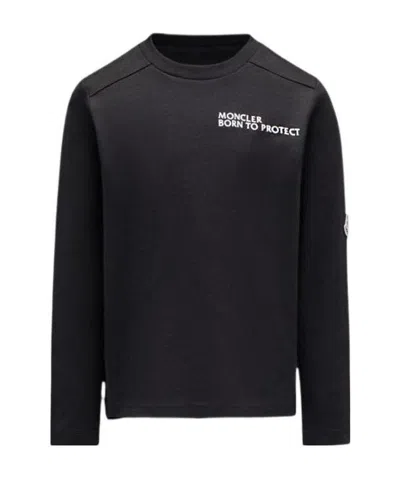 Moncler Slogan-print Long-sleeve T-shirt In Black