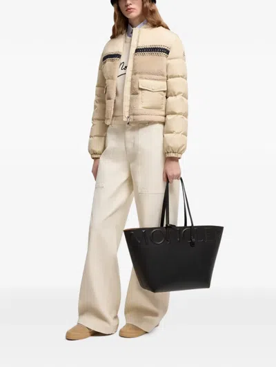 Moncler Small Debossed-logo Calf Leather Tote Bag In Burgundy