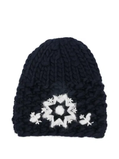 Moncler Snowflake Knitted Beanie In Blue