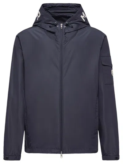 Moncler Soft Lined Jacket With Adjustable Hood In Blue