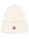 Moncler Ribbed Beanie With Embroidered Logo Detail In Brown