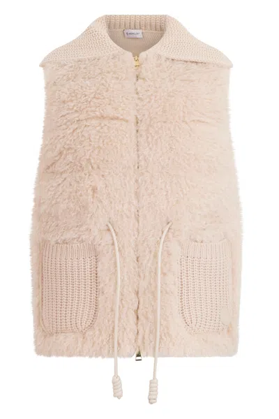 Moncler Soft Wool-cashmere Sleeveless Gilet With High Collar In Neutral
