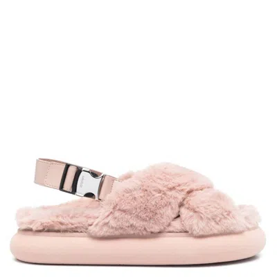 MONCLER MONCLER SOLARISSE FAUX FUR SLINGBACK FLAT SANDALS