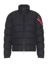 Moncler Navy Blue Solayan Short Down Jacket In Navy
