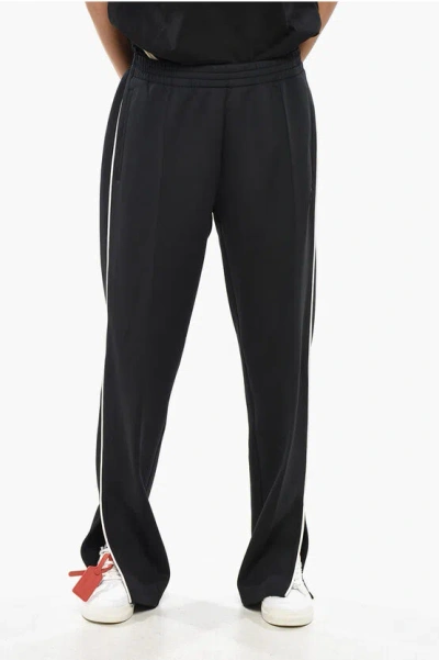 Moncler Solid Color Joggers With Contrasting Side Band In Black