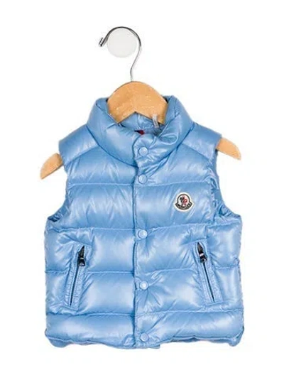 Pre-owned Moncler Babies' Solid Embroidered Sleeveless Vest In Blue