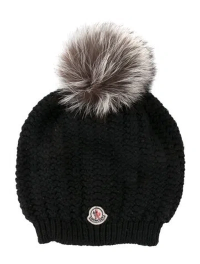 Pre-owned Moncler Solid Pom Pom Knit Beanie In Black
