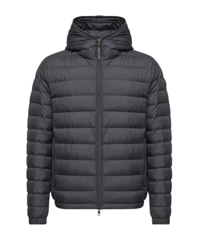 Moncler Solienn Hooded Short Down Jacket In Blue