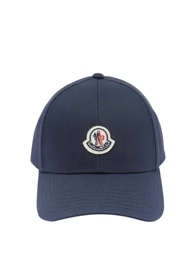 Moncler Men Cotton Gabardine Baseball Cap In Blue