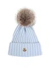 Moncler Ribbed Knit Hat With Fluffy Pom-pom In Blue