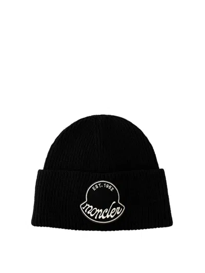 Moncler Knitted Cotton Beanie Hat Turn Up Brim In Brown
