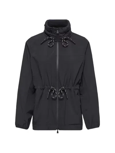 Moncler Jacket Drawstring Waist Elastic Cuffs High Collar In Black