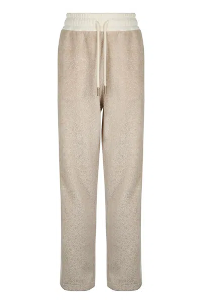 Moncler Teddy Fleece Sporty Trousers In White