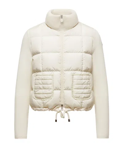 Moncler Square-quilted Padded Wool Zip-up Cardigan In White