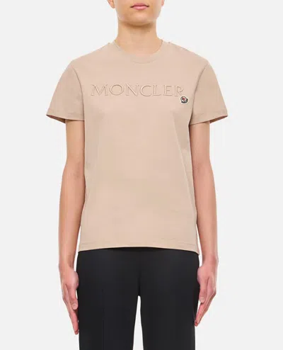 Moncler Ss Cotton Logo T-shirt In Beige